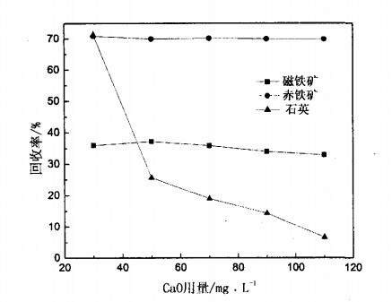 CaO用量對(duì)磁鐵礦、赤鐵礦及石英可浮性的影響